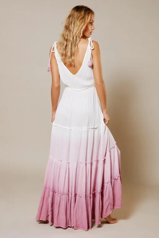 Crinkle Viscose Ombre Tiered Tie Maxi Dress