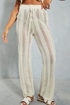Crochet Knit Straight Leg Scalloped Hem Trouser