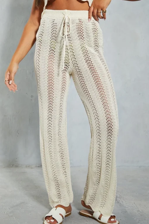 Crochet Knit Straight Leg Scalloped Hem Trouser