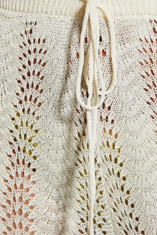 Crochet Knit Straight Leg Scalloped Hem Trouser