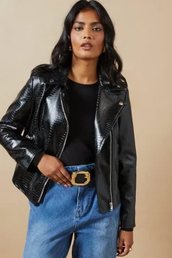 Crocodile Faux Leather Biker Jacket