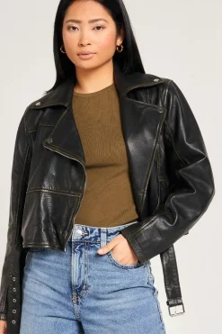 Cropped Washed Leather Biker