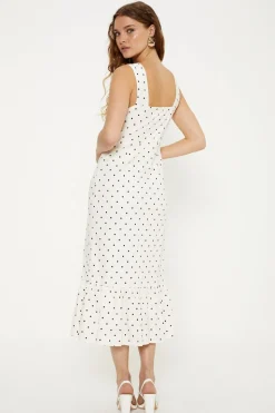 Cross Front Cotton Sateen Tiered Midi Dress