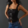 Crystal Bow Satin Tie Front Corset Top