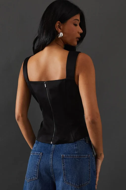 Crystal Bow Satin Tie Front Corset Top