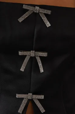 Crystal Bow Satin Tie Front Corset Top