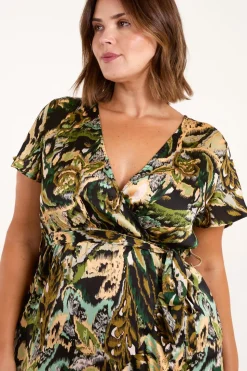 Curve Angel Sleeve Wrap Midi Dress