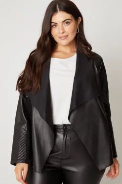 Curve Black Faux Leather Waterfall Jacket