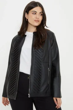 Curve Black Faux Leather Pleat Detail Jacket
