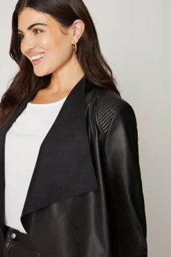 Curve Black Faux Leather Waterfall Jacket