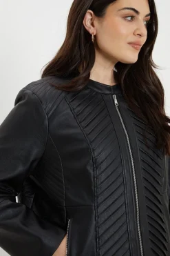 Curve Black Faux Leather Pleat Detail Jacket