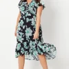 Curve Black Floral Wrap Midi Dress