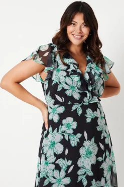 Curve Black Floral Wrap Midi Dress
