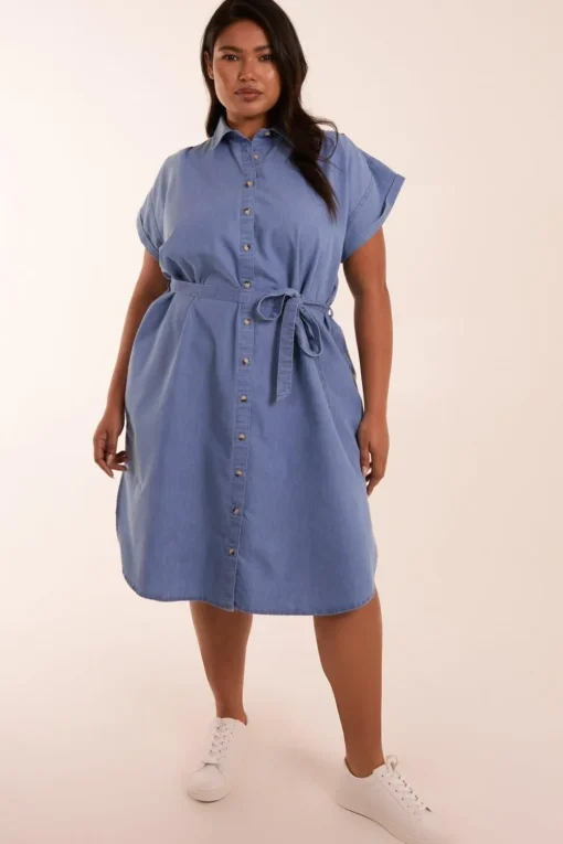 Curve Button Front Shirt Dress