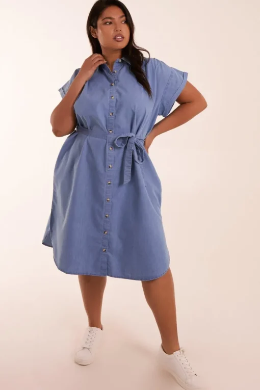 Curve Button Front Shirt Dress
