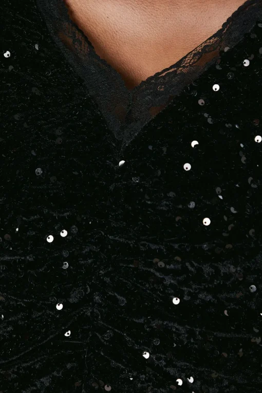 Curve Lace Trim Velvet Sequin Mini Dress