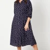 Curve Navy Spot Midi Shirt Dress