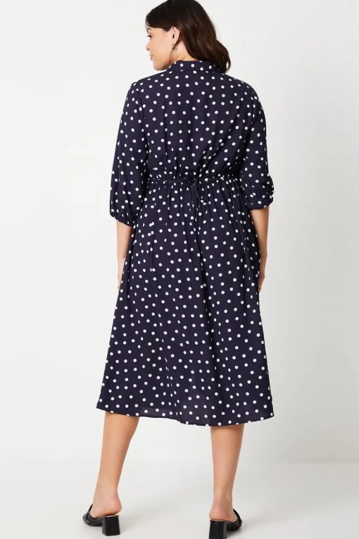 Curve Navy Spot Midi Shirt Dress