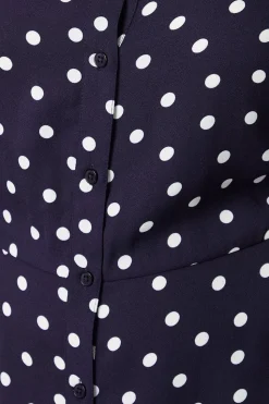 Curve Navy Spot Midi Shirt Dress