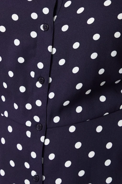 Curve Navy Spot Midi Shirt Dress