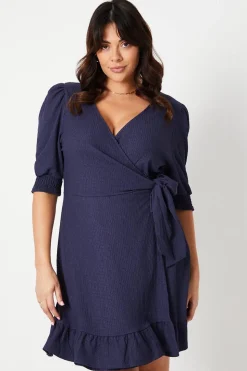 Curve Navy Wrap Mini Dress