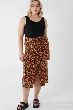 Curve Plus Size Ruched Front Midi Skirt