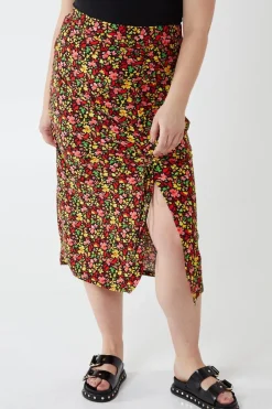 Curve Plus Size Ruched Front Midi Skirt