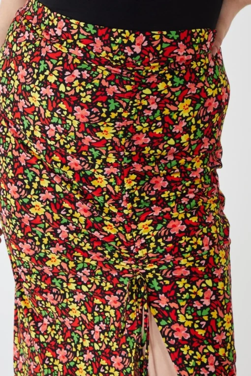 Curve Plus Size Ruched Front Midi Skirt