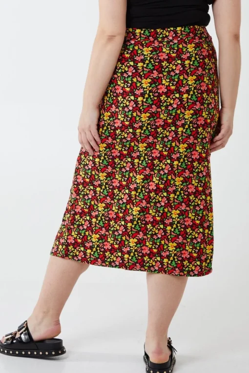 Curve Plus Size Ruched Front Midi Skirt