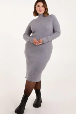 Curve Ribbed Roll Neck Midi Dress