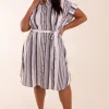 Curve Stripe Button Front Shirt Dress