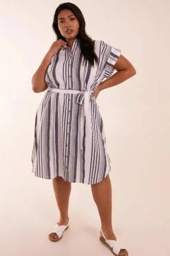 Curve Stripe Button Front Shirt Dress