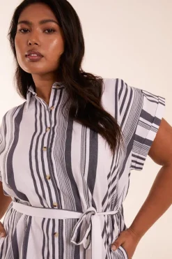 Curve Stripe Button Front Shirt Dress