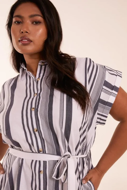 Curve Stripe Button Front Shirt Dress