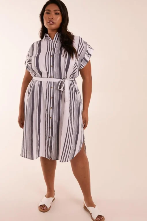 Curve Stripe Button Front Shirt Dress