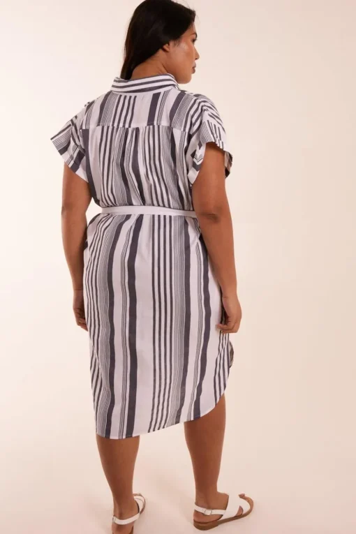 Curve Stripe Button Front Shirt Dress