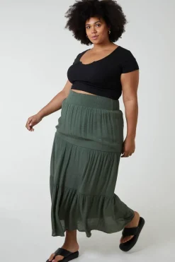 Curve Tiered Shirred Maxi Skirt