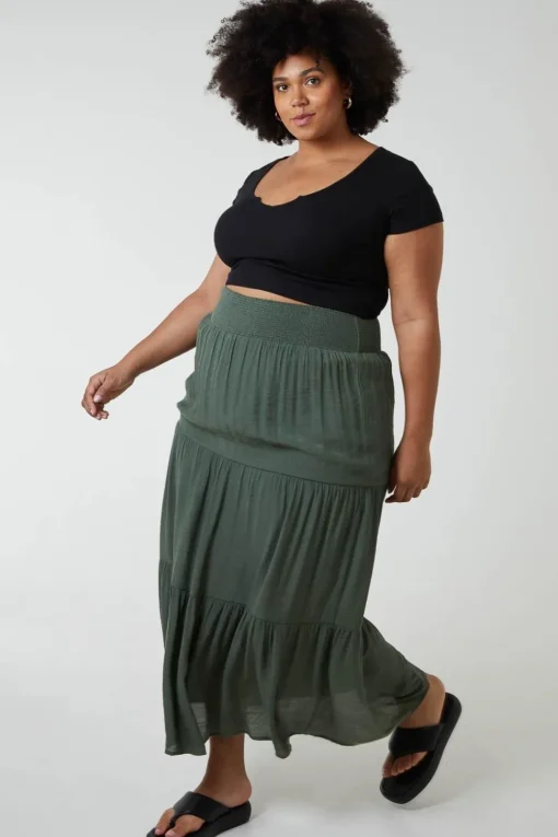 Curve Tiered Shirred Maxi Skirt