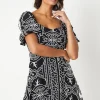 Cutwork Belted Puff Sleeve Mini Dress