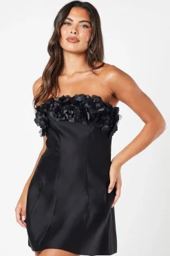 3D Floral Bodice Satin Mini Dress