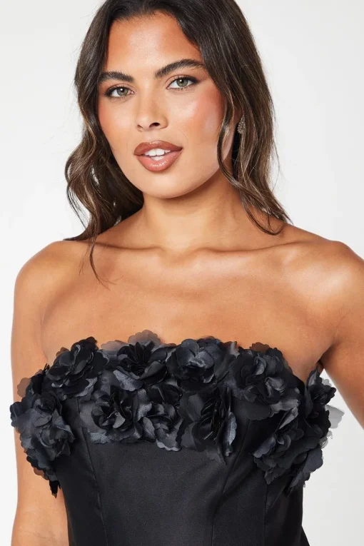 3D Floral Bodice Satin Mini Dress
