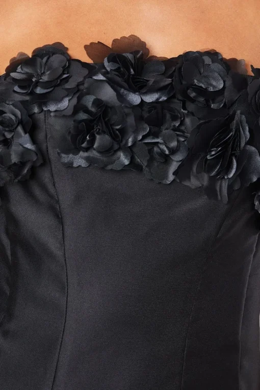 3D Floral Bodice Satin Mini Dress