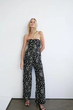 Dalmatian Print Satin Twill Bandeau Jumpsuit