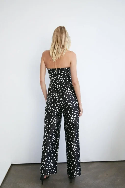 Dalmatian Print Satin Twill Bandeau Jumpsuit