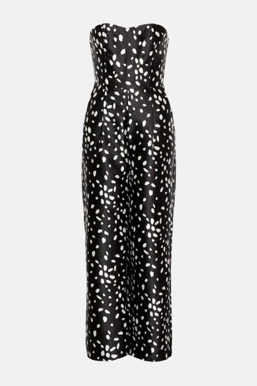 Dalmatian Print Satin Twill Bandeau Jumpsuit