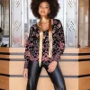 Dark Floral Balloon Sleeve Devore Shirt