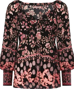 Dark Floral Balloon Sleeve Devore Shirt