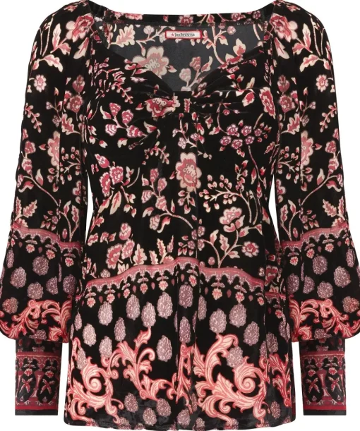 Dark Floral Balloon Sleeve Devore Shirt
