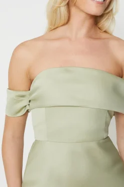 Debut London by Coast Asymmetrical Bardot Satin Bridesmaid Dress