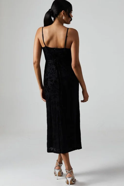 Debut London By Coast Devore Cowl Neck Midi Dress
